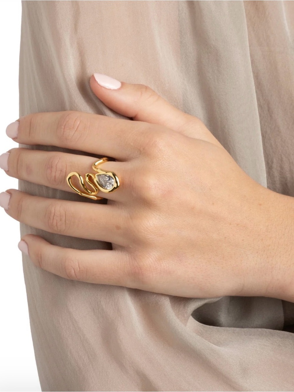 NEW Alexis Bittar Asterales Floating Vine Ring Size 7 Gold Clear JN28